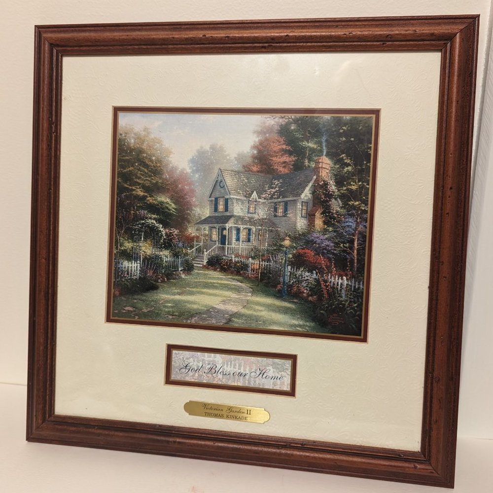 Vintage Framed Thomas Kinkade Open Edition Print Victorian Garden II COA